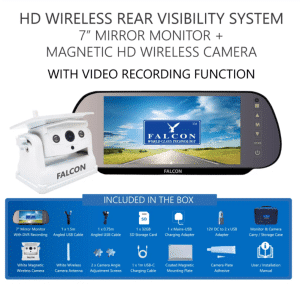 FALCON HD Magnetic Wireless Camera System + 7″ Mirror Monitor With DVR Recording Function – No Drilling Required FALCON HD Magnetic Wireless Camera System + 7″ Mirror Monitor With DVR Recording Function – No Drilling Required